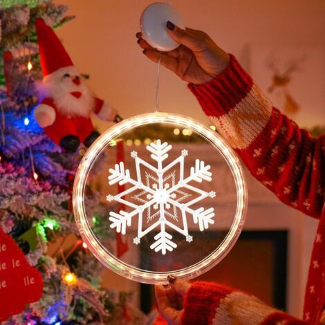 Guirlande lumineuse de Noël à suspendre pour fenêtre, enseigne lumineuse « Joyeux Noël » pour décoration murale, décoration murale intérieure pour porte en verre (flocons de neige, 16 cm) (1/5)