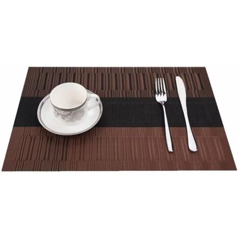 Set de table lavable en PVC, 6 pièces, moderne, résistant à la chaleur et antidérapant, pour cuisine et salle à manger, 45 x 30 cm (dégradé café)