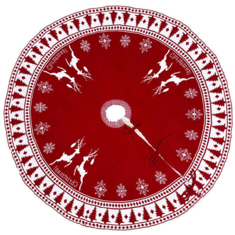 Jupe Sapin de Noël, Couvre-Pied de Sapin,90cm Pouces Tapis Sapin Jupe d'arbre Tricotée avec Imprimée de Flocon de Neige et Wapiti pour la Décoration de Noël (1/4)
