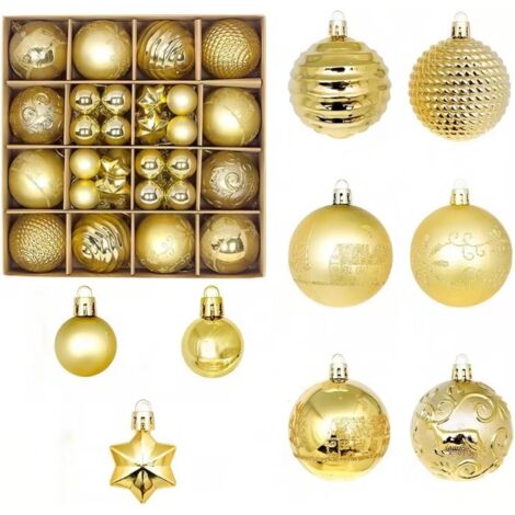 Lot de 44 décorations de Noël en plastique, boules de Noël incassables à suspendre, décorations de Noël (doré) (1/5)