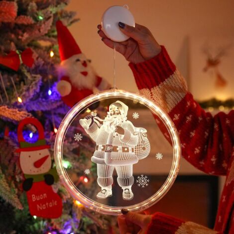 Guirlande lumineuse de Noël à suspendre pour fenêtre, enseigne lumineuse « Joyeux Noël » pour décoration murale, décoration murale intérieure pour porte en verre (Père Noël, 16 cm) (1/5)