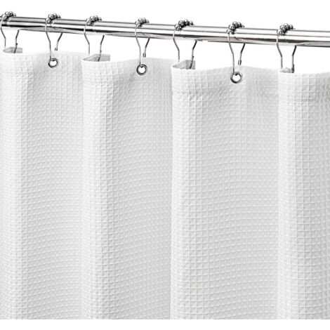 Rideau de douche extra long texturé à tissage gaufré sans crochet avec doublure à clipser – 180