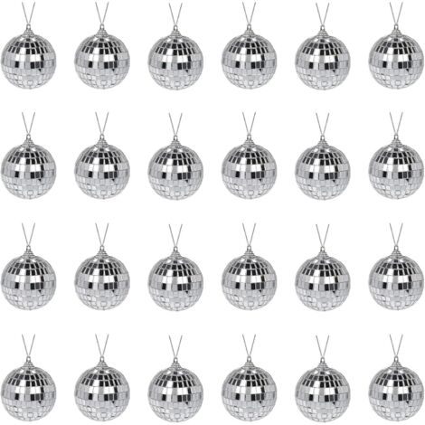 Lot de 24 boules de Noël réfléchissantes argentées pour décoration de fête ou DJ effet de lumière, décoration d'intérieur, accessoires de scène, accessoires de jeu (6cm) (1/5)
