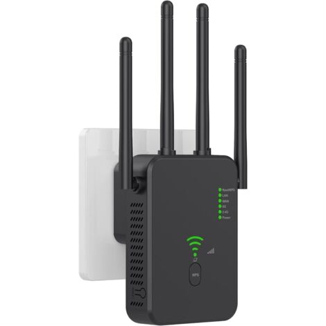 Répéteur Wi-Fi puissant, amplificateur Wi-Fi sans fil avec WPS, extension Wi-Fi Gigabit, compatible avec les routeurs, noir