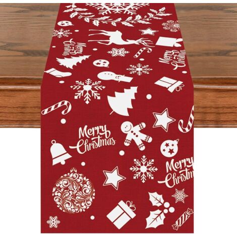 Chemin de Table de Noël Rouge, 33 x 180cm, Couronne de Noël Motif Flocon de Neige, Vacances d'hiver pour Cuisine, décoration d'intérieur ou d'extérieur (1/5)