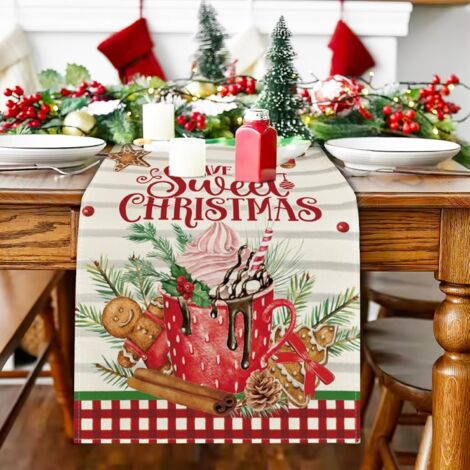 40 x 140cm, Chemin de Table de Noël, Nappe de Dîner de Noel, Chemin de Table en Pain d'épices et Crème Glacée, pour Décorations de Table de Noel (1/5)