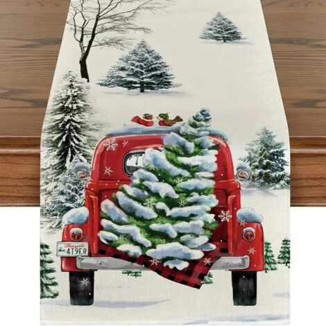 140 x 40 cm, Nappe avec motif arbre de Noël de voiture, décoration d'armoire de table de Noël, intérieures et extérieures de Noël (1/5)