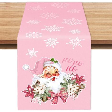 Chemin de table de Noël 33 x 183 cm, Père Noël rose, décorations de table champêtres pour la cuisine, les dîners en intérieur et en extérieur (1/5)