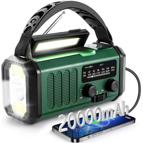 Radio Météo d'urgence Batterie Portable 20000mAh avec Alarme SOS Manivelle Radio solaires AM/FM,Boussole pour l'extérieur,Chargeur pour Smartphones (1/5)