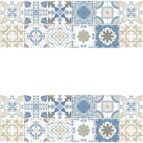(Bleu 15 cm x 15 cm x 24 pièces) Sticker mural autocollant motif mandala, PVC imperméable, décoration murale de cuisine (1/5)