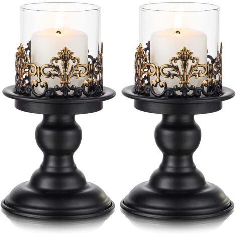 Bougeoirs vintage en métal noir, parfaits pour la décoration de table, de cheminée, pour Noël, les fêtes, les mariages et autres occasions (1/5)