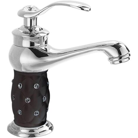 Robinet de lavabo monotrou avec poignée à levier unique, de luxe pour lavabo de salle de bain, robinet d'eau chaude et à eau froide (argent,noir) (1/5)