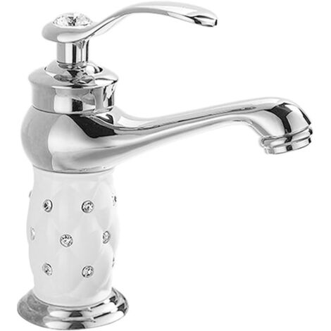 Robinet de lavabo monotrou avec poignée à levier unique, robinet de luxe pour lavabo de salle de bain, robinet d'eau chaude et à eau froide (argent) (1/5)