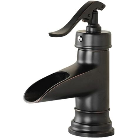 Robinet de lavabo cascade à levier unique, robinets de salle de bain classiques à un trou, robinet d'eau chaude et à eau froideo (Noir, court, A) (1/5)