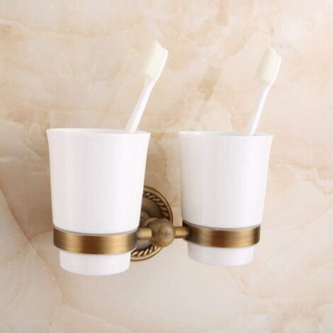 Pendentif en métal fixé au Mur de Support et de Tasse en céramique de Double de Style européen, Tasse de Brosse à Dents décorative Haut de Gamme (1/3)