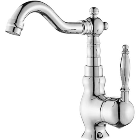 Robinet de lavabo à poignée unique et col de cygne, pivotant à un trou, robinet d'eau chaude et à eau froideo (poli court, poli base et poignée courtes en céramique) (1/5)