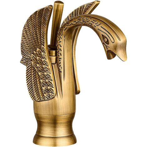 Robinet de lavabo en laiton antique, robinet d'évier de cuisine, mitigeur de lavabo à poignéero, robinet d'eau chaude et à eau froideo, Rétro court (1/5)