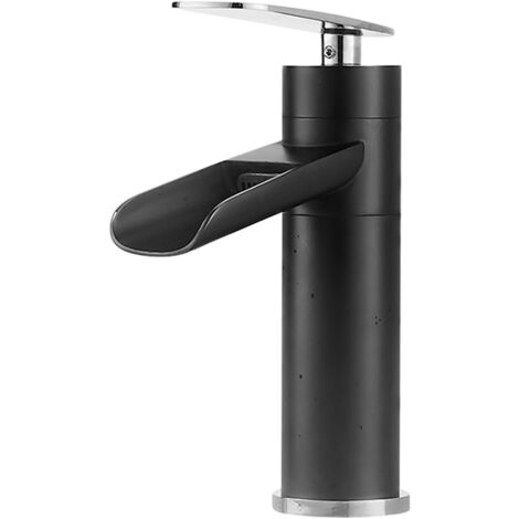 Bassin Robinet à trou de salle de bain robinet d'eau chaude et à eau froide, noir et argent, haut, robinet de salle de bain, de lavabo monotrou,court (1/5)