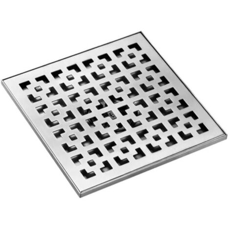 Bonde de douche carrée brossée, 20x20 cm, en acier inoxydable avec grille amovible et filtre à cheveux. (1/3)