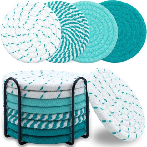 Un ensemble de 8 sous-verres absorbants en tricot de coton, parfaits pour la décoration du salon, 4,3 pouces (vert). (1/5)