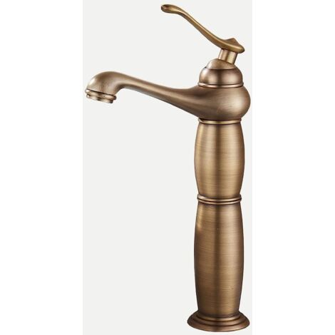 Robinet de salle de bain avec eau chaude et froide, robinet de salle de bain à poignée unique, de lavabo monotrou en laiton antique, de lavabo rétro (1/4)