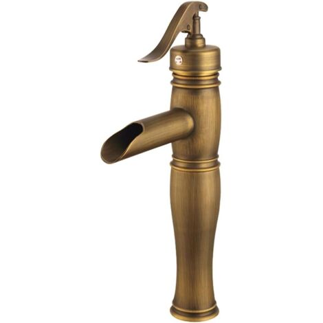 Robinet de lavabo cascade à levier unique, robinets de salle de bain classiques à un trou, robinet d'eau chaude et à eau froideo (antique, haut, B) (1/5)