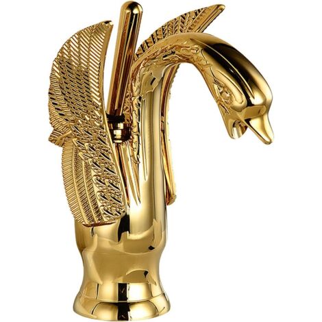 Robinet de lavabo en laiton antique, robinet d'évier de cuisine, mitigeur de lavabo à poignéero, robinet d'eau chaude et à eau froideo, Or court (1/5)