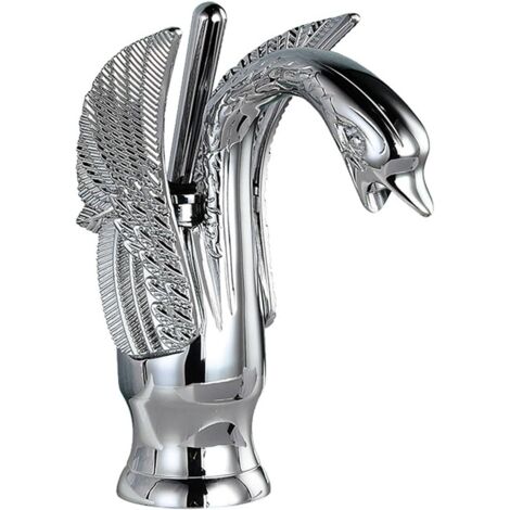 Robinet de lavabo en laiton antique, robinet d'évier de cuisine, mitigeur de lavabo à poignéero, robinet d'eau chaude et à eau froideo, Argent court (1/5)