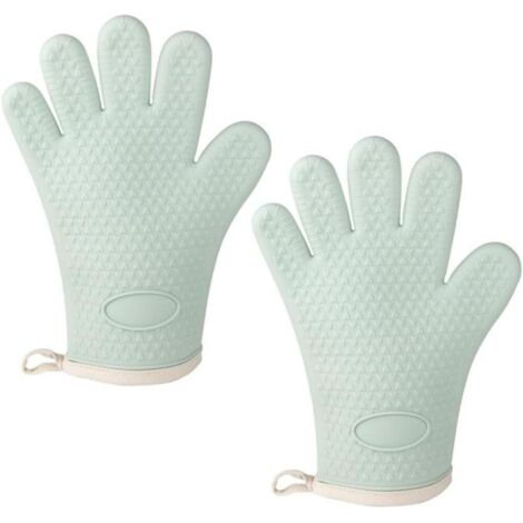 Lot de deux gants en silicone résistants à la chaleur, imperméables et antidérapants, avec protège-doigts (verts).