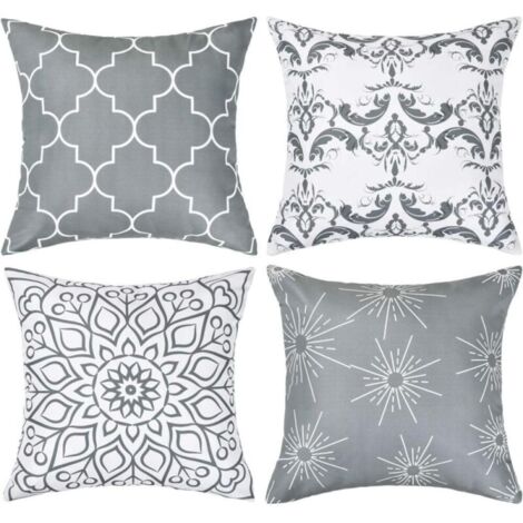 Un ensemble de 4 housses de coussin, 45 x 45 cm, taies d'oreiller pour canapé, convenant aux canapés et aux chambres, grises (1/5)