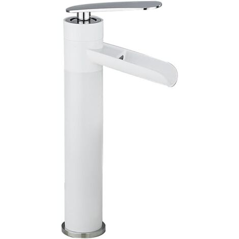 Bassin Robinet à trou de salle de bain robinet d'eau chaude et à eau froide, blanc et argent, haut, robinet de salle de bain, de lavabo monotrou (1/5)