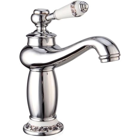 Robinet de salle de bain en laiton poli, monotrou, bec bas, robinet de lavabo à poignée uniquerobinet de bassin d'eau froide/chaude (1/5)