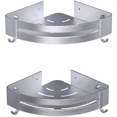 Deux étagères d'angle triangulaires pour douche, étagères de rangement de salle de bain sans perçage, paniers de rangement muraux adhésifs en aluminium pour douche. (1/5)