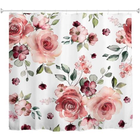 Rideau de douche imperméable à motif de roses roses, crochets inclus, idéal pour la décoration de salle de bain, 180 x 180 cm (1/5)
