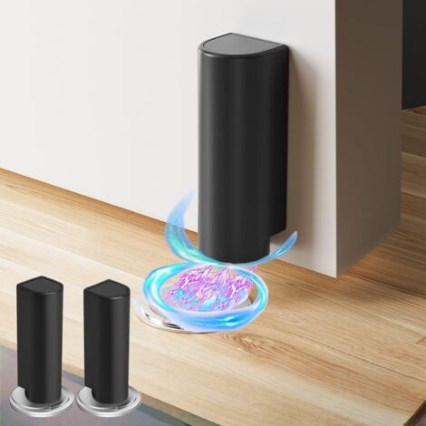 Un ensemble de deux butées de porte magnétiques en acier inoxydable noir, qui peuvent être fixées à l'aide d'un ruban adhésif double face résistant. (1/5)