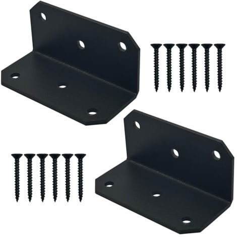 Ensemble de 2 goussets galvanisés en forme de L de taille moyenne, avec fixations de connexion et vis de support, noirs. (1/5)