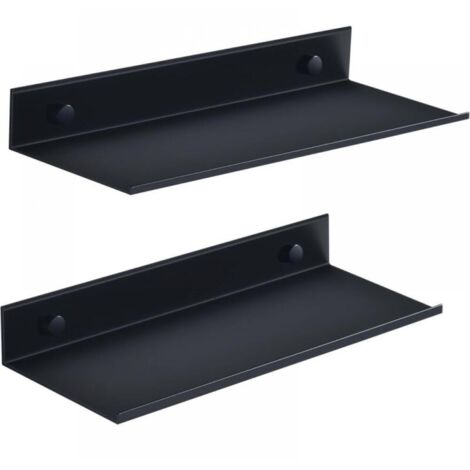 Etagere Salle de Bain Sans Percage, Noir Étagère Murale 2 Pièces, Métal Etagere de Douche 30cm, Decoration Étagère Flottante pour Salon, Salle Bains, Cuisine, Bureau (30CM, Noir) (1/5)