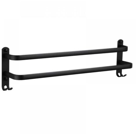 Porte-serviette porte-serviettes mural en aluminium à 2 niveaux avec crochets porte-serviettes noir étanche pour salle de bain cuisine salle de bain - 40 cm (1/4)