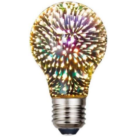 1 unité Ampoule LED Edison vintage, A60 3W, filament effet feu d'artifice, lampe 3D colorée, 300 lumens, 2700K (blanc chaud), éclairage, culot E27 (1/5)