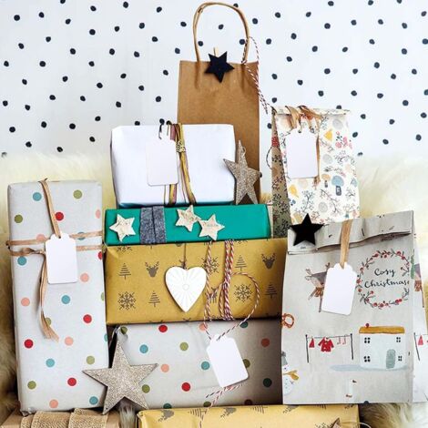 Étiquettes Cadeaux En Papier Kraft - Lot De 100 (5x3 Cm) Avec Ficelle De Jute - Recyclables, Sans Plastique - Fabriqué Au Royaume-Uni