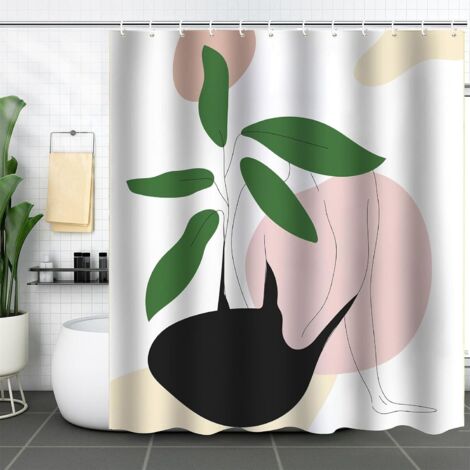 Rideau de douche 180 x 180 cm, anti-moisissure, imperméable, lavable, en polyester, avec 12 anneaux de douche, séchage rapide, pour salle de bain (1/5)