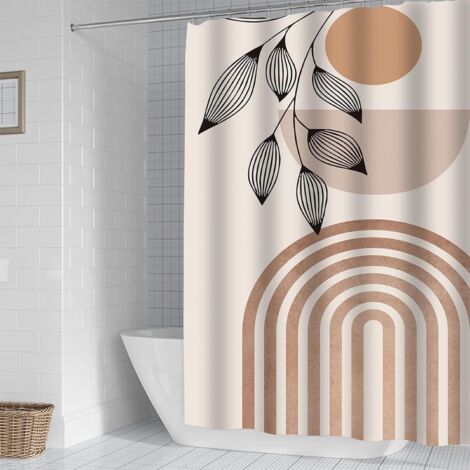 Rideau de douche anti-moisissure Boho Rideau de douche anti-moisissure Blanc 180 x 180 cm Textile imperméable Lavable avec 12 anneaux Rideau de douche Polyester avec feuilles Art moderne (1/5)
