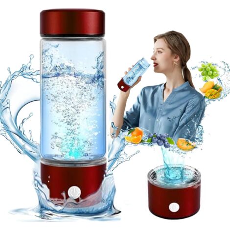 Bouteille d'eau à hydrogène, ioniseur d'eau à hydrogène portable, générateur d'eau à hydrogène, rechargeable pour eau riche en hydrogène(rouge) (1/5)