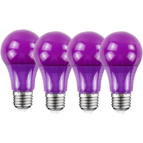 Lot de 4 Ampoule LED 9 W A19, équivalent 60W, pour éclairage de porche, décoration de fête, bars et éclairage domestique, culot E27, non dimmable, Violet (1/4)