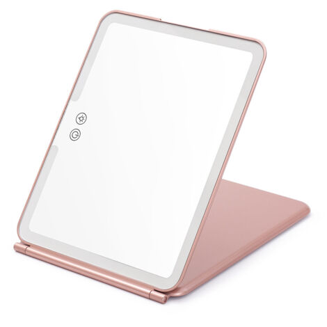 25 × 19 × 2 CM, Miroir de maquillage pliable avec éclairage LED, rechargeable par USB, écran tactile LED, miroir de voyage (rose) (1/4)