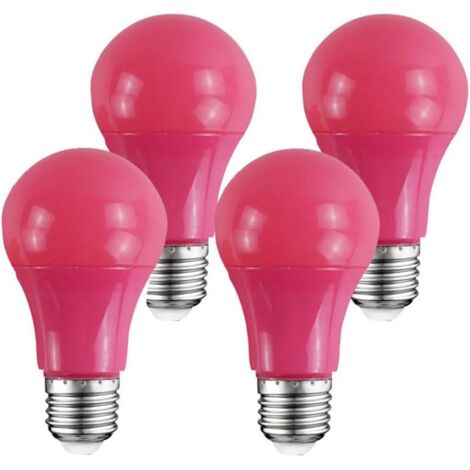 Lot de 4 Ampoule LED 9 W A19, équivalent 60W, pour éclairage de porche, décoration de fête, bars et éclairage domestique, culot E27, non dimmable, rose (1/4)