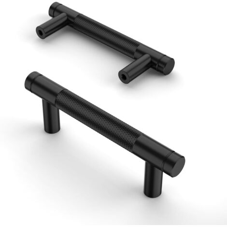 Lot de 2 poignées de meuble de 76 mm noir mat, moletées, couleur noir, pour tiroirs et placards de cuisine (1/5)