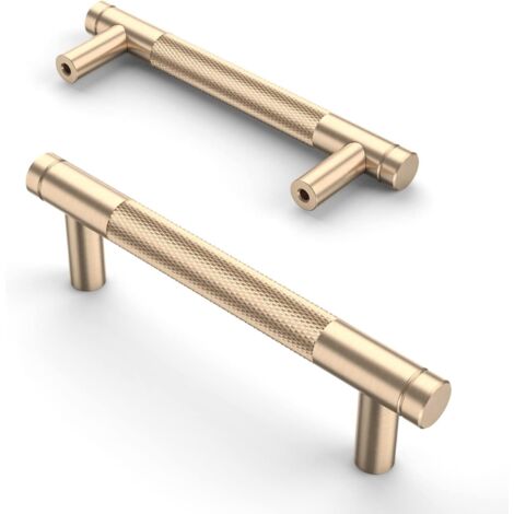 Lot de 2 poignées de meuble de 96 mm mat, moletées, couleur or, pour tiroirs et placards de cuisine (1/5)
