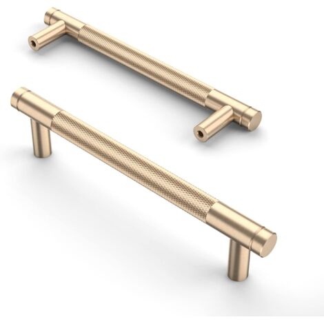 Lot de 2 poignées de meuble de 128 mm mat, moletées, couleur or, pour tiroirs et placards de cuisine