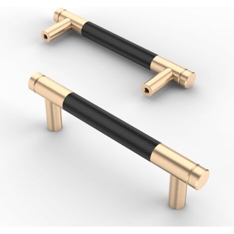 Lot de 2 poignées de meuble de 96 mm noir mat, moletées, couleur or, pour tiroirs et placards de cuisine (1/5)